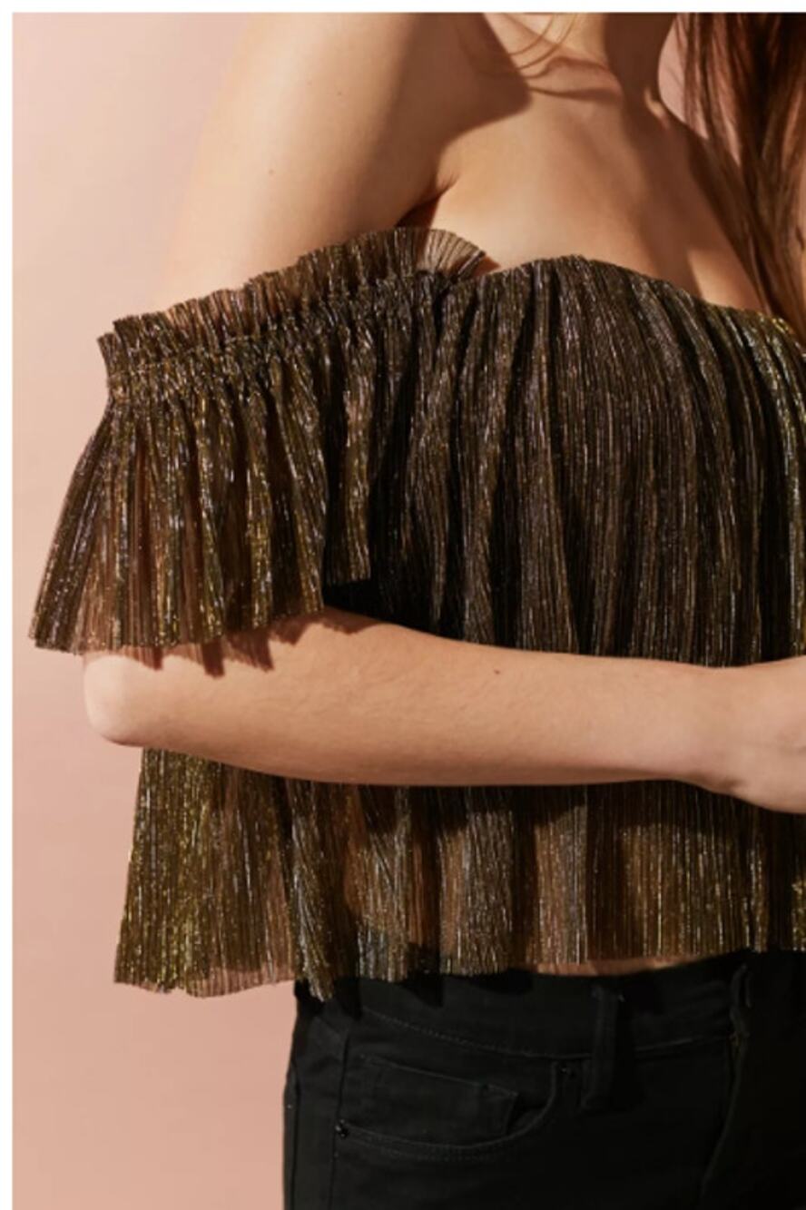 Urban Outfitters NWT Pleated Shimmer Off-The-Shoulder XS Metallic Top